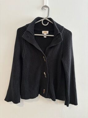 Talbots Black Ribbed Button-Front Cardigan